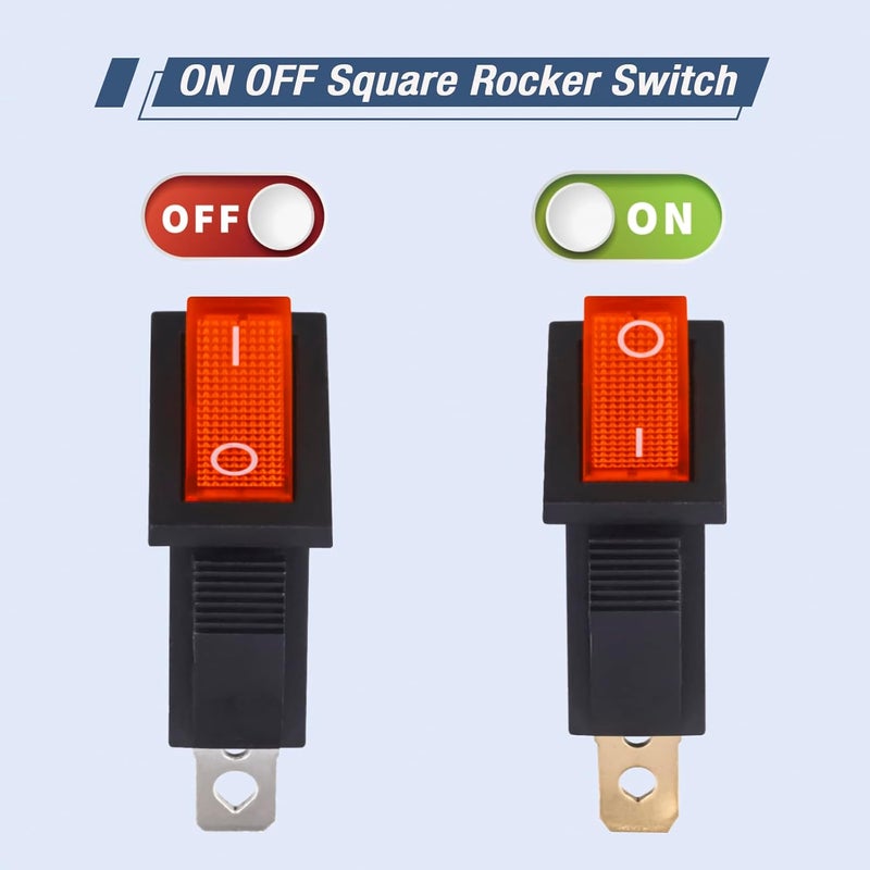 VEXUNGA 10pcs Lighted KCD3 Rocker Switch On Off 3 Pin 2 Position Red Light Boat Rocker Switches 20A 15A 125V 250V AC SPST Square llluminated Power Switch - Image 3